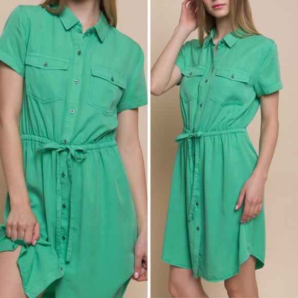 Love Tree | Green Tencel Shirt Dress - Picture 8 of 11